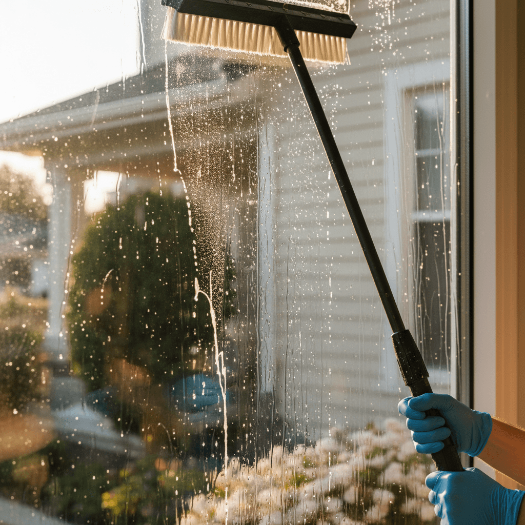 Water-fed pole cleaning residential window